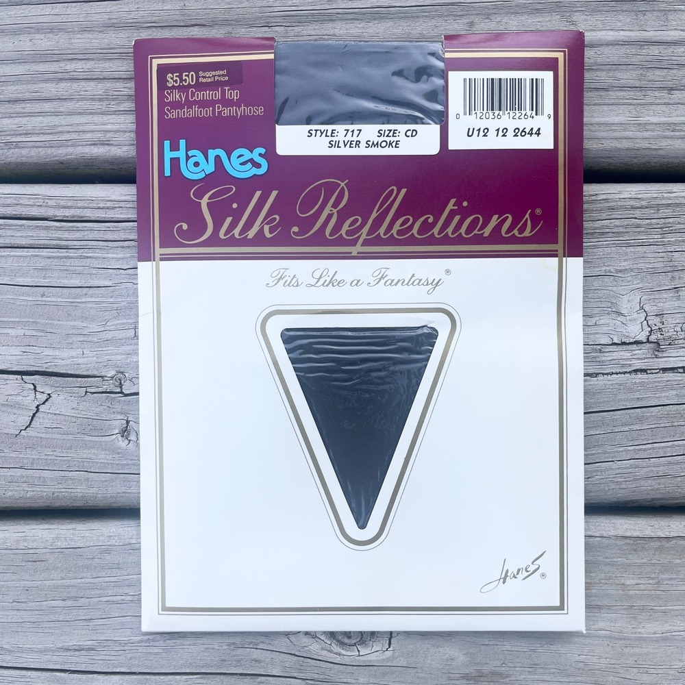 VTG 80s Hanes Silk Reflections Sandalfoot Pantyhose Dark Gray Control Top CD NOS